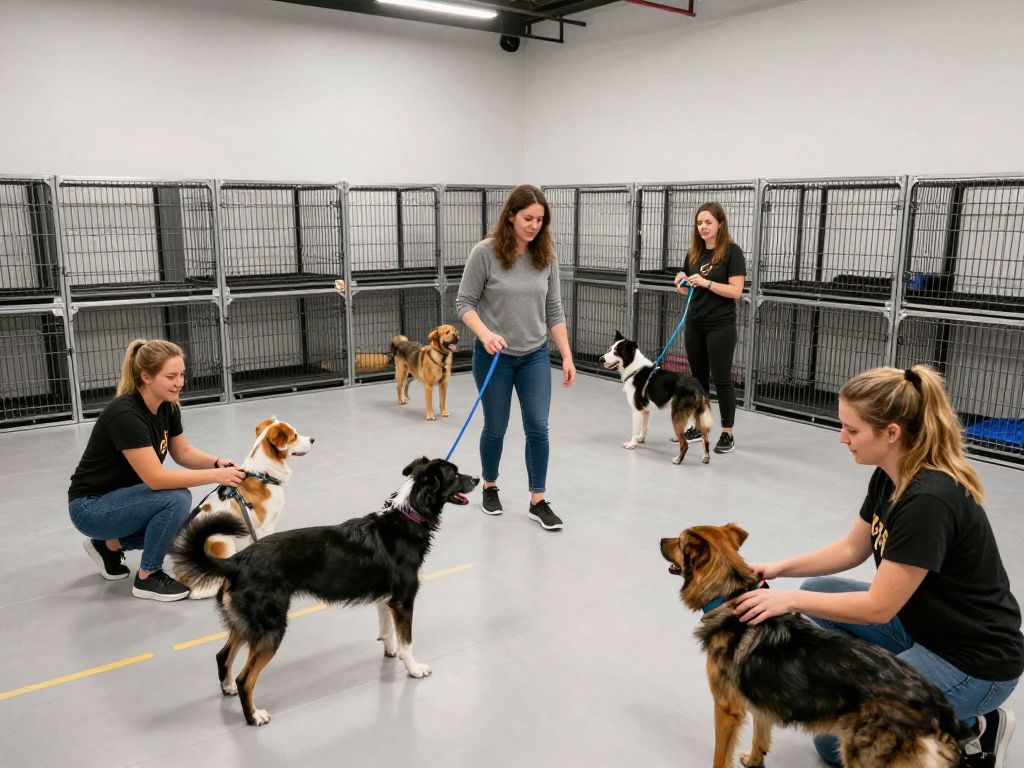 Dogs in training at Pawmenities facility in Boston