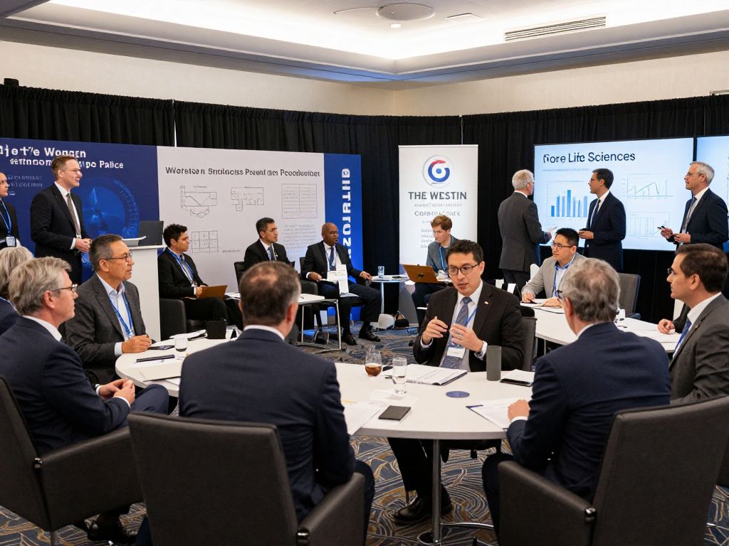 Attendees at Pharma Forum 2026 in Boston discussing life sciences