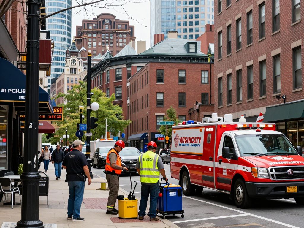 Boston skyline with RestoPros emergency restoration services in focus