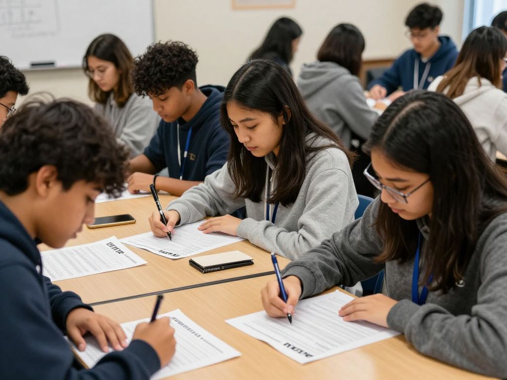 High school students working together on FAFSA applications
