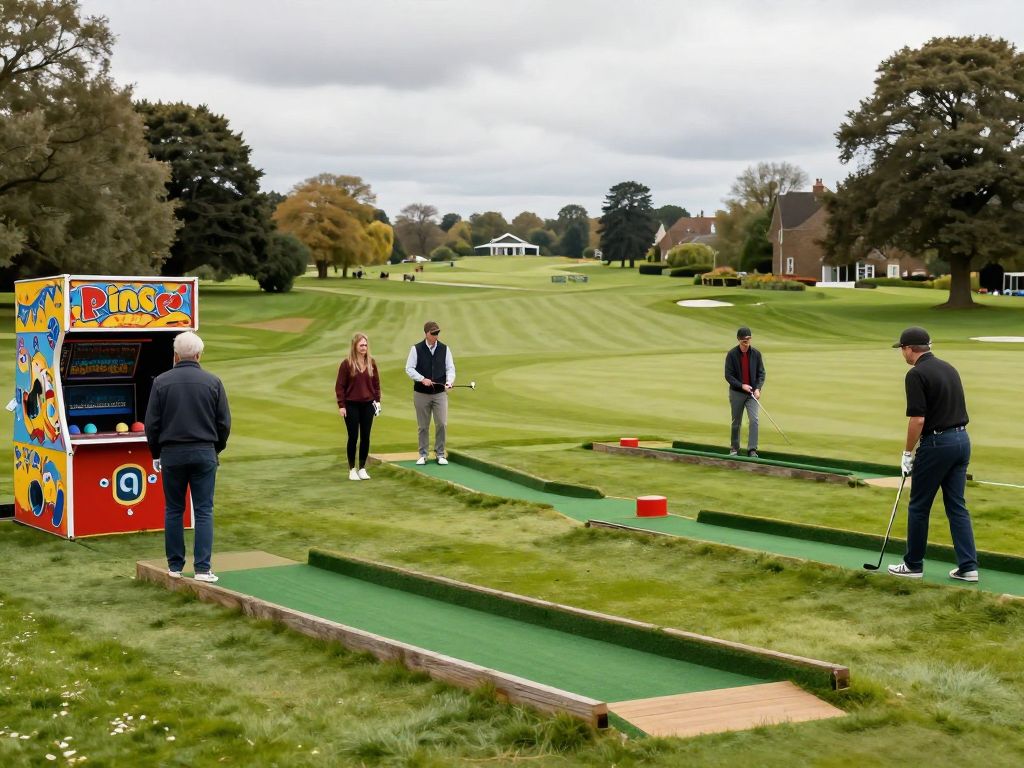 Guests enjoying crazy golf and arcade games at Swingers in Back Bay Boston