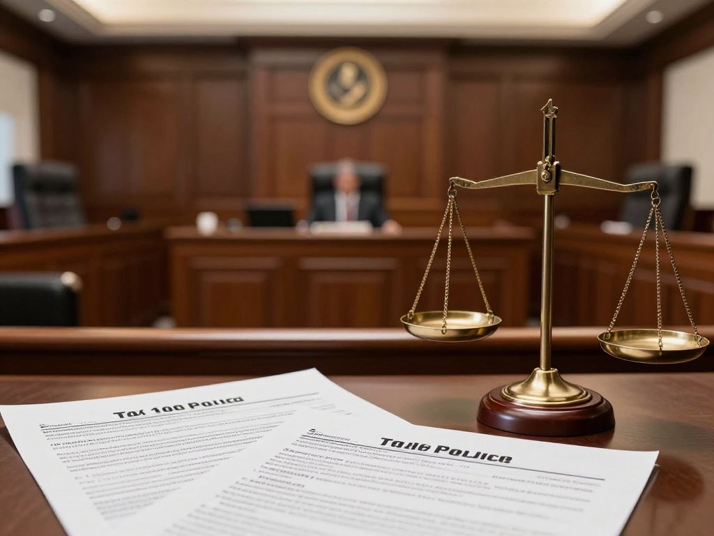 Courtroom scene representing a tax cut lawsuit in Massachusetts
