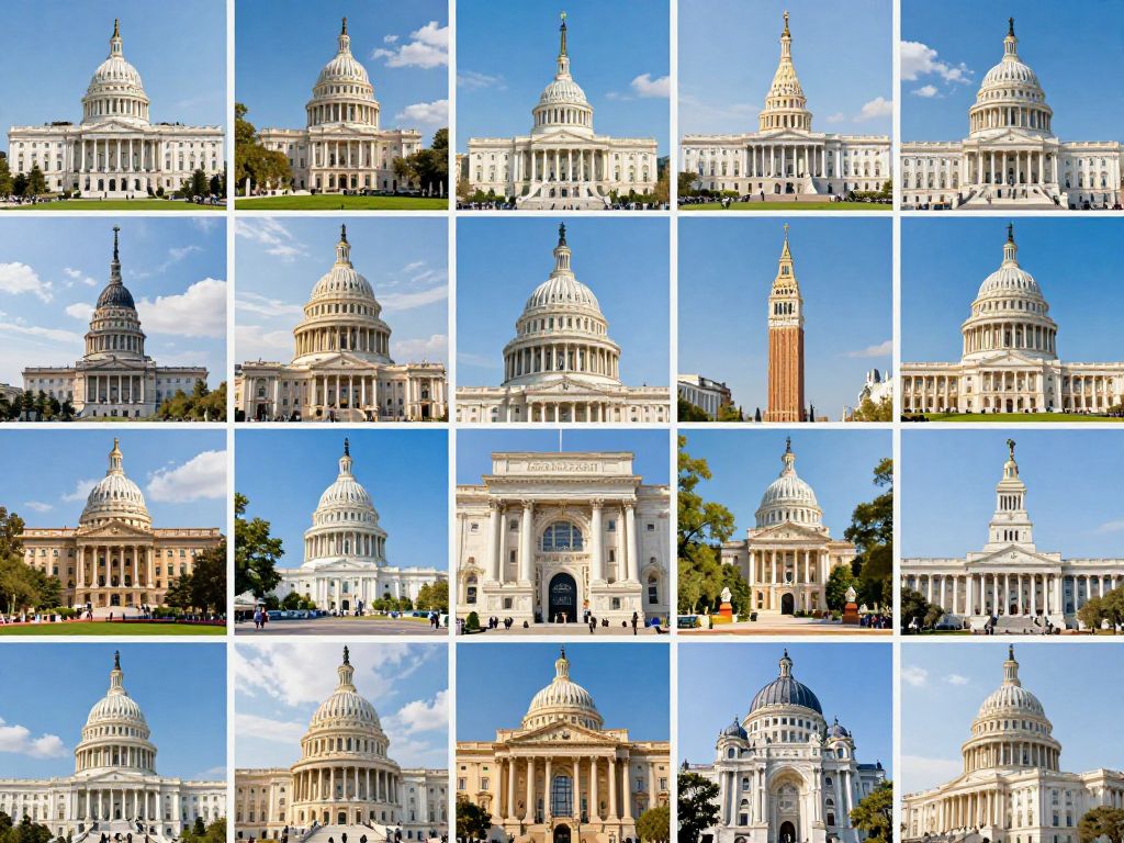 Collage of top US travel destinations including NYC skyline, Las Vegas Strip, Oahu beaches, and Nashville music scene.