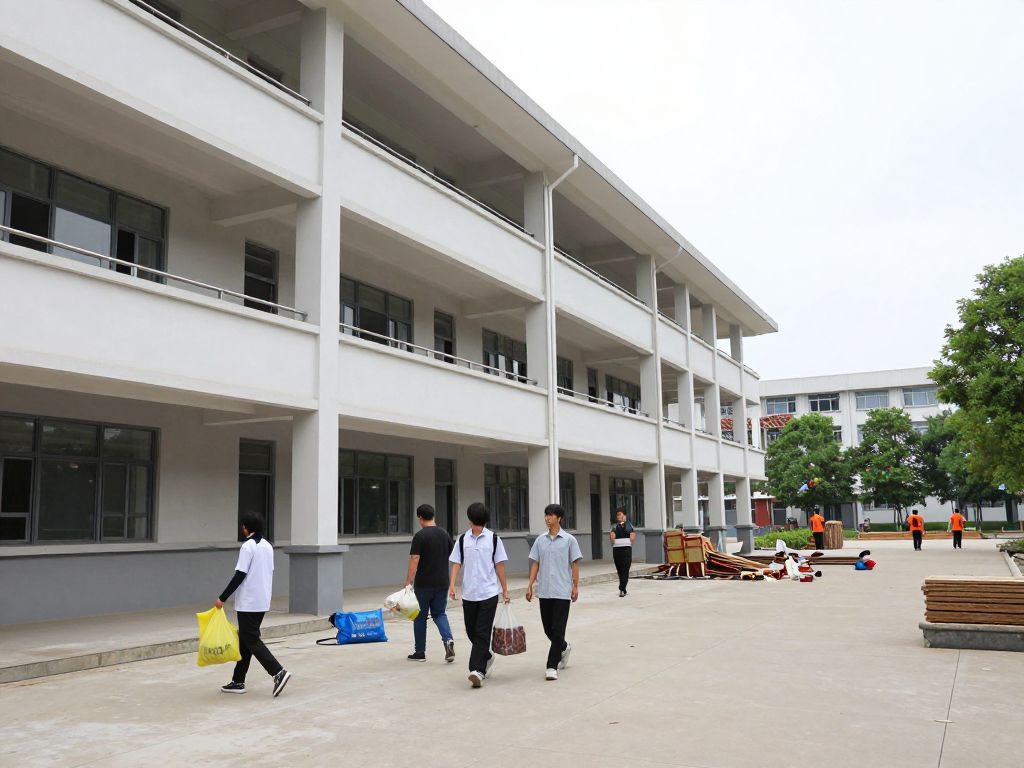 Students and workers responding to a sprinkler pipe burst at UMass Boston campus.