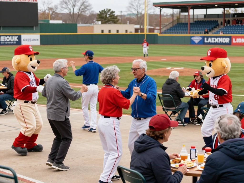 Seniors celebrating Valentine's Day at Fenway Park with dancing and joy.
