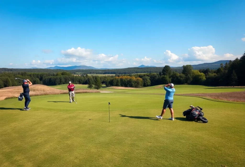 Golfers playing on a beautiful course, highlighting the sport's dynamic nature.