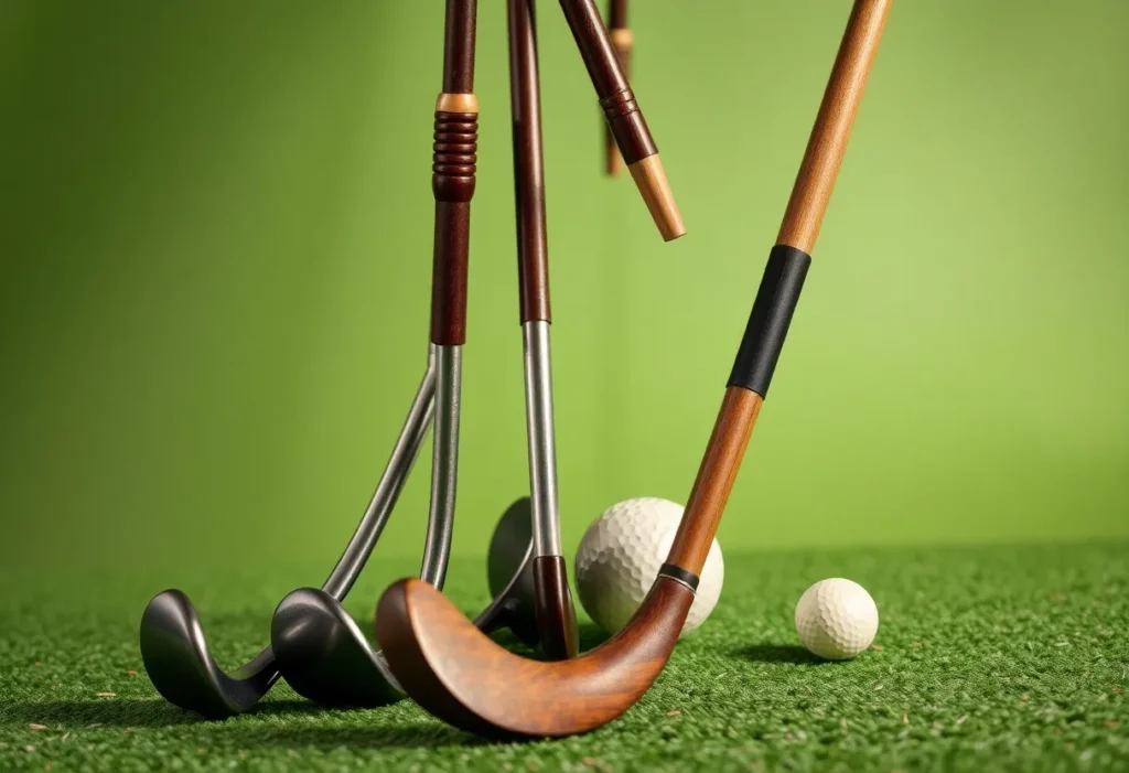 Set of new Ben Hogan golf irons on a golf course