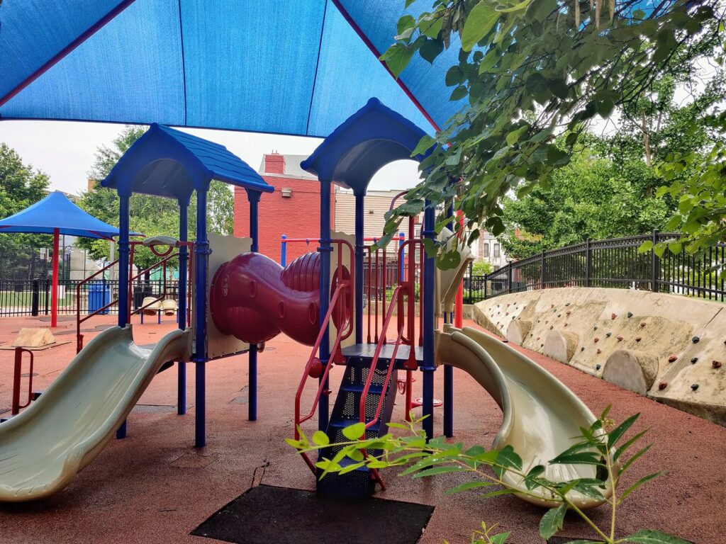 Children playground equipment in a public park