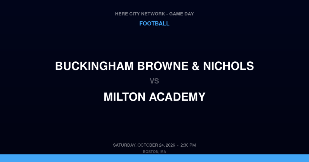 Buckingham Browne & Nichols vs. Milton Academy — Football Game Day — Milton, MA — Oct 24, 2026